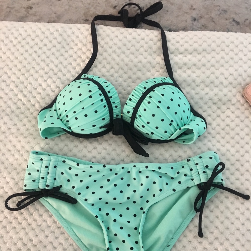 mint green polka dot bikini